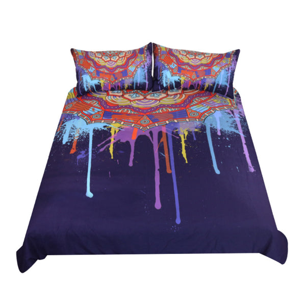 BeddingOutlet Bohemian Bedding Set Queen Watercolor Boho Quilt Cover Colorful Printed Bed Set Purple Mandala Bedclothes