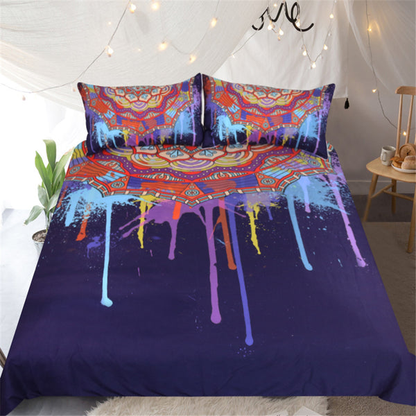 BeddingOutlet Bohemian Bedding Set Queen Watercolor Boho Quilt Cover Colorful Printed Bed Set Purple Mandala Bedclothes