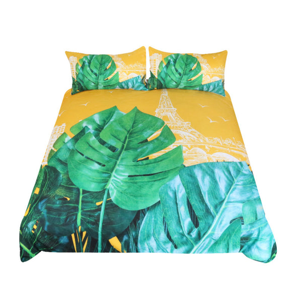 BeddingOutlet Plant Bedding Set Paris Tower Duvet Cover Set Leaf Leaves Bed Cover Yellow and Green Bedclothes