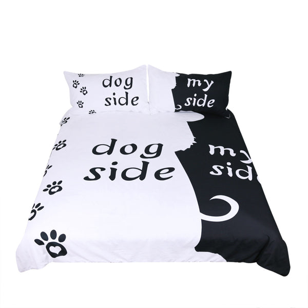 BeddingOutlet Cartoon Bedding Set for Kids Duvet Cover Set Dog Side and My Side Home Textiles Pet Footprint Black Bedclothes