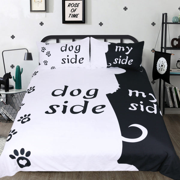 BeddingOutlet Cartoon Bedding Set for Kids Duvet Cover Set Dog Side and My Side Home Textiles Pet Footprint Black Bedclothes