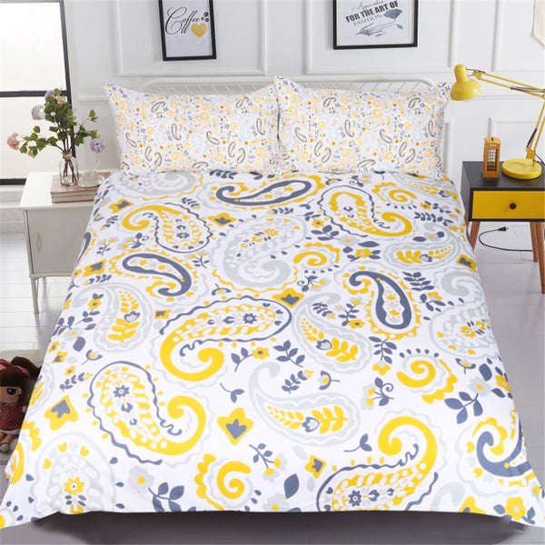 BeddingOutlet Paisley Bedding Set Yellow Duvet Cover for Adults Boho Floral Leaf Bed Set 3-Piece Home Textiles