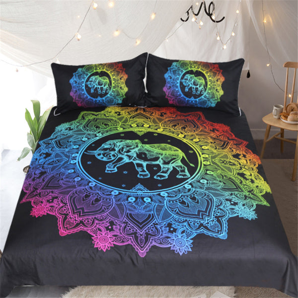 BeddingOutlet Mandala Collection Elephant Duvet Cover With Pillowcase Colorful Printed Bedding Set Bohemian Bed Set Quilt Cover