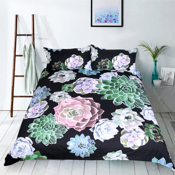 BeddingOutlet Succulent Bedding Set Plants Duvet Cover Set Floral Printed Green Pink Home Textiles for Woman Bedclothes