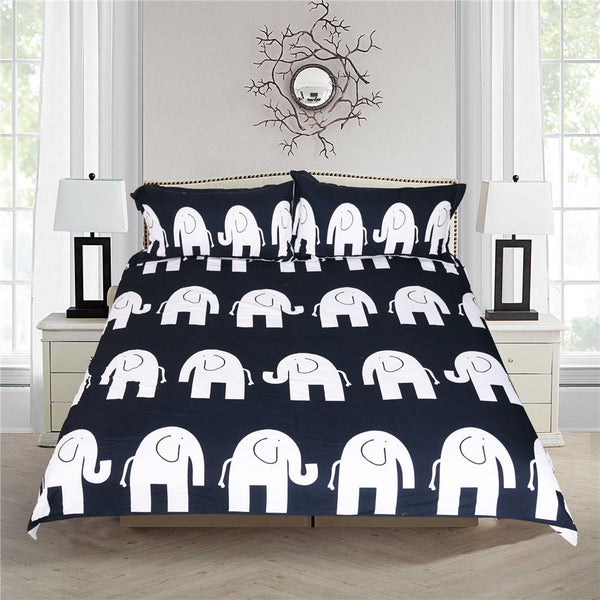 BeddingOutlet Cartoon Bedding Set for Kids Duvet Cover Elephant Printed Bed Set Gray and Blue Microfiber Classic Bedclothes