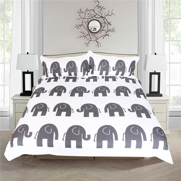 BeddingOutlet Cartoon Bedding Set for Kids Duvet Cover Elephant Printed Bed Set Gray and Blue Microfiber Classic Bedclothes