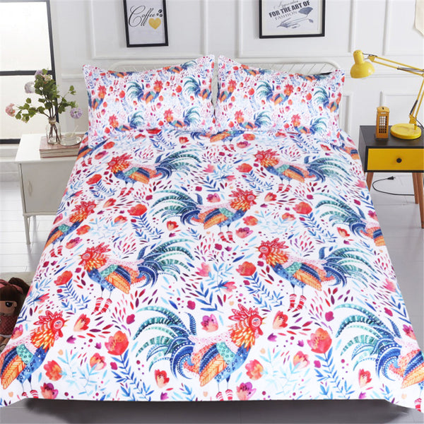 BeddingOutlet Cook Kids Bedding Set Cartoon Bed Cover Rooster Floral Girls Duvet Cover Set Colorful Bedclothes