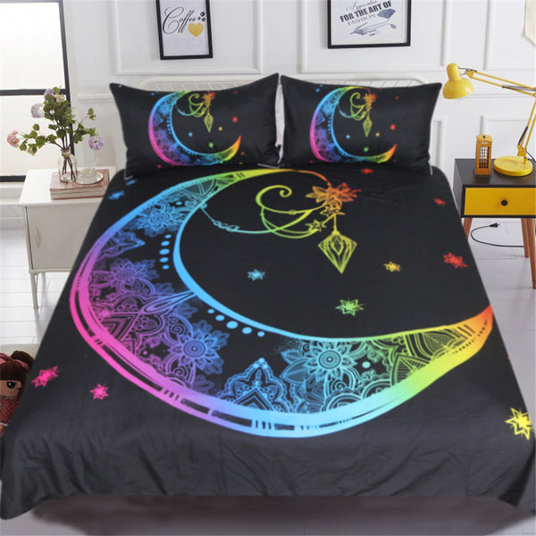 BeddingOutlet Bohemian Moon Collection Bedding Set Rainbow Color Mandala Duvet Cover Set Flower Printed Home Textiles