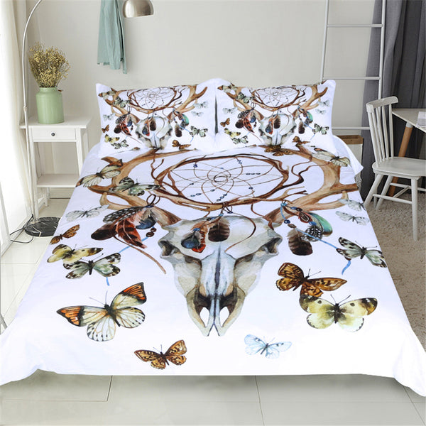 BeddingOutlet Dreamcatcher Bedding Set Butterfly Duvet Cover Set With Pillowcases Microfiber Elk Tribal Skull Bedclothes